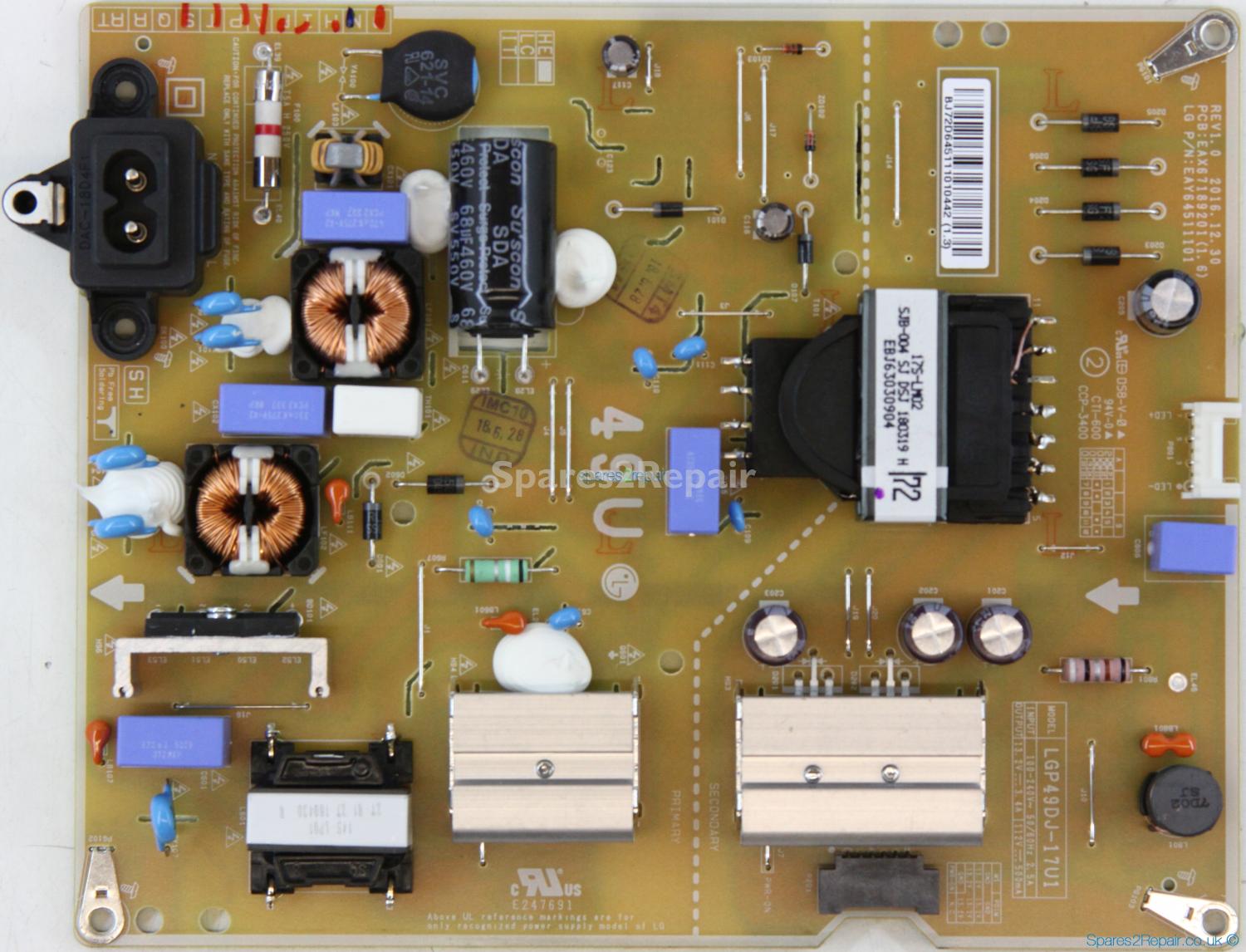 LG 49UK6300PLB - Power Supply - EAY64511101 - EAX67189201 (1.6) - REV1.0 - LGP49DJ-17U1