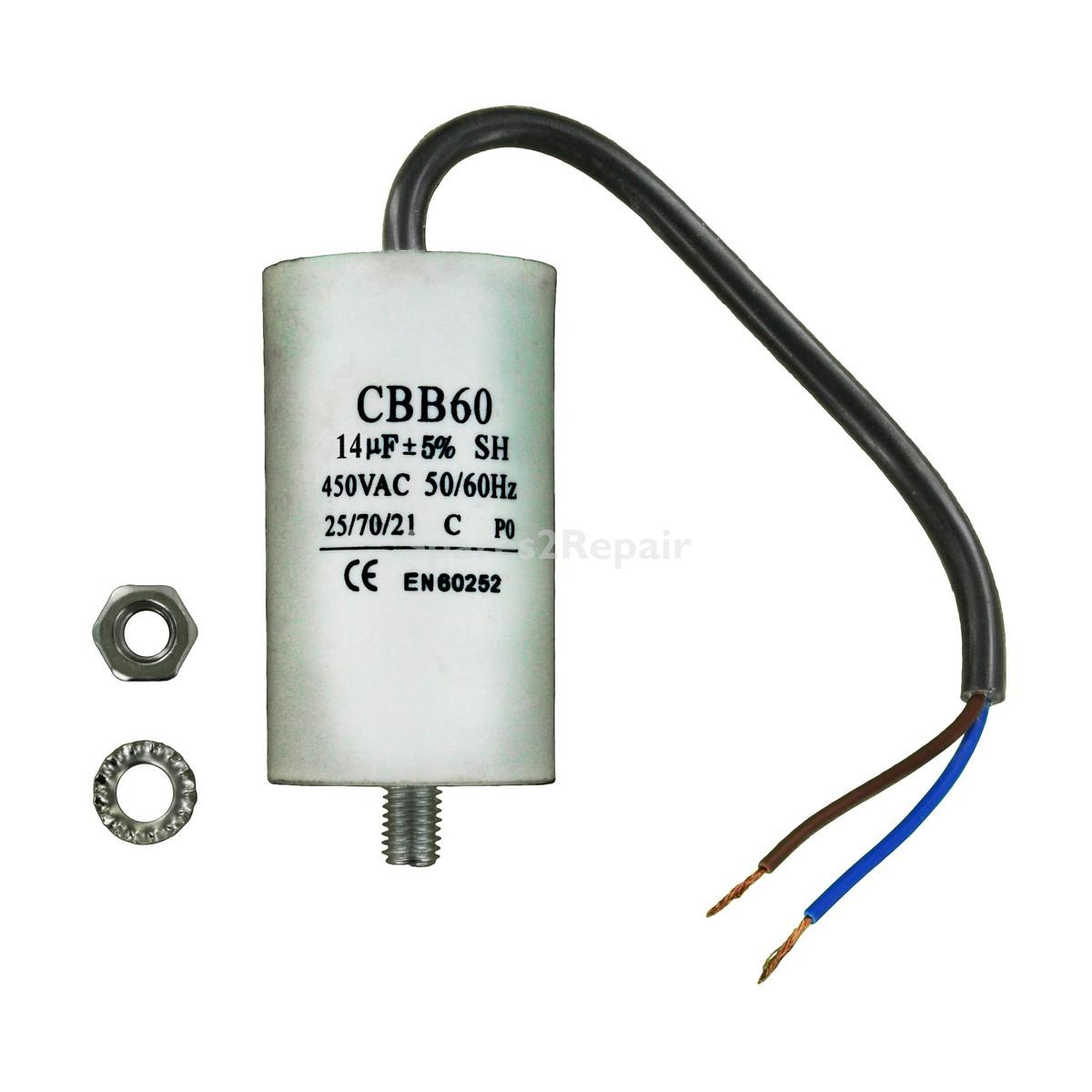 Universal Capacitor (14uF / 14MFD, 450VAC) with 14cm Cable Connectors