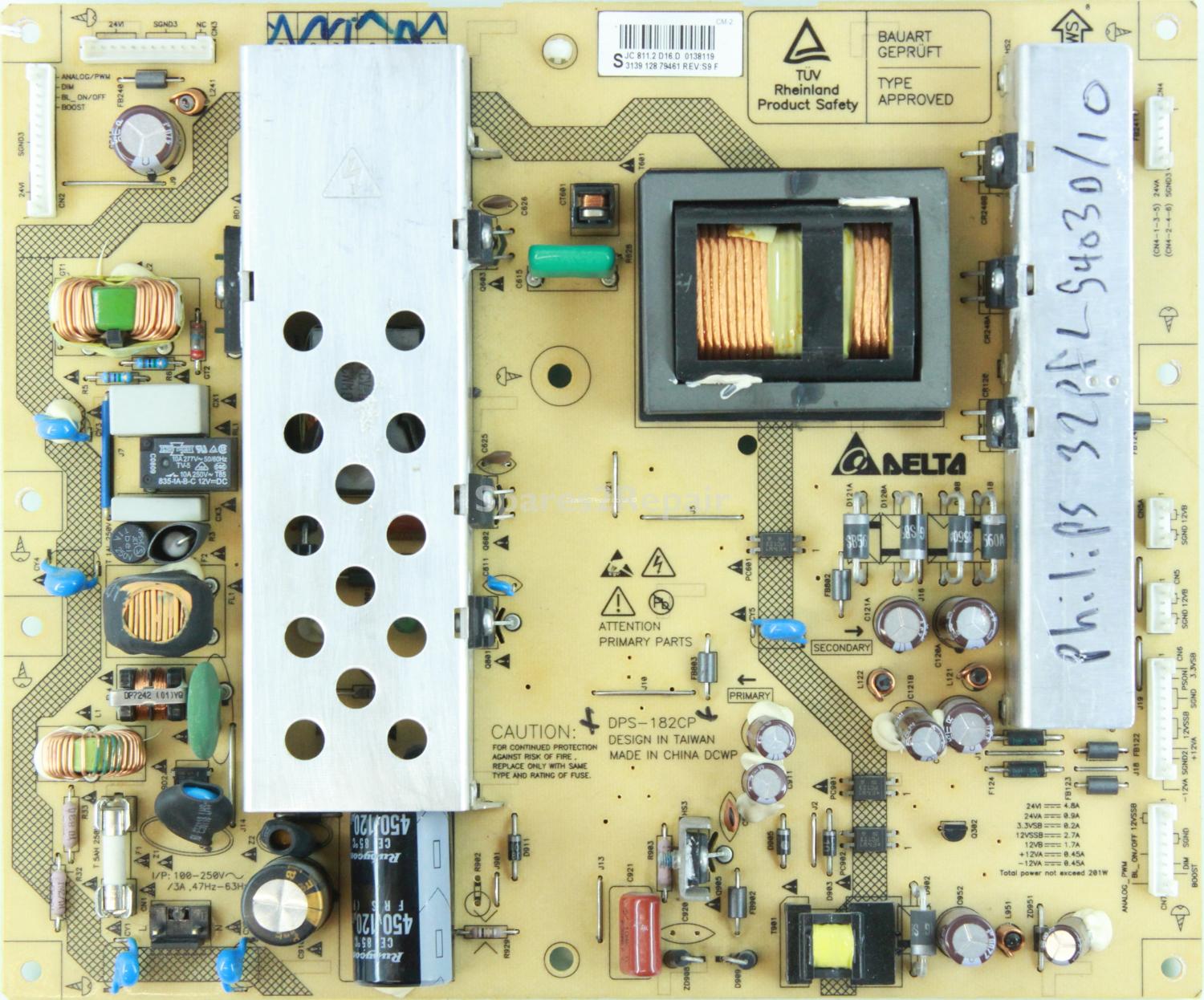 Philips 32PFL5403D/10 - Power Supply - 3139 128 79461 - Rev:S9 F - DPS-182CP