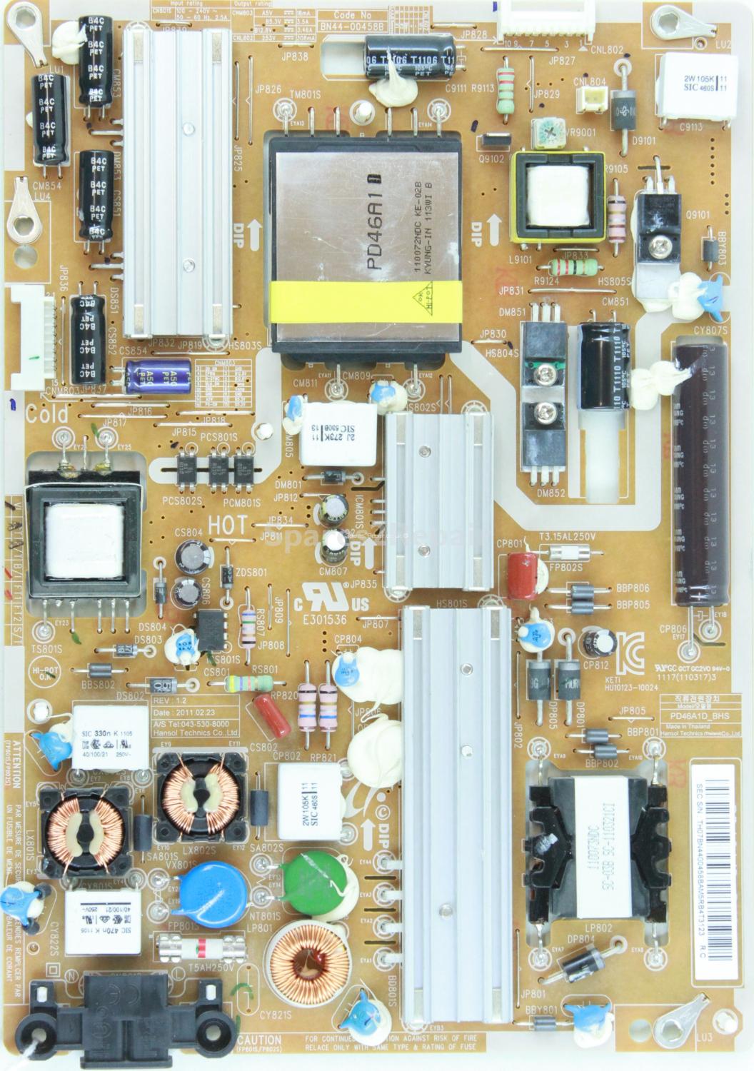 Samsung UE40D6100 - Power Supply - BN44-00458B - REV1.2 - PD46A1D_BHS - HU10123-10024