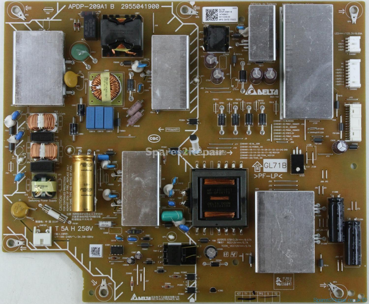 Sony KD-55XE8596 - Power Supply - 147468421 - GL71B - 2955041900 - APDP-209A1 B